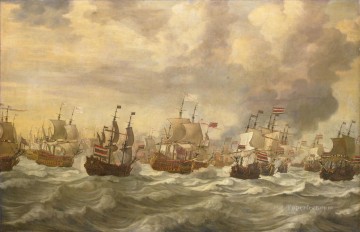 Warship Painting - Four Day Battle Episode uit de vierdaagse zeeslag Willem van de Velde I 1693 Naval Battles